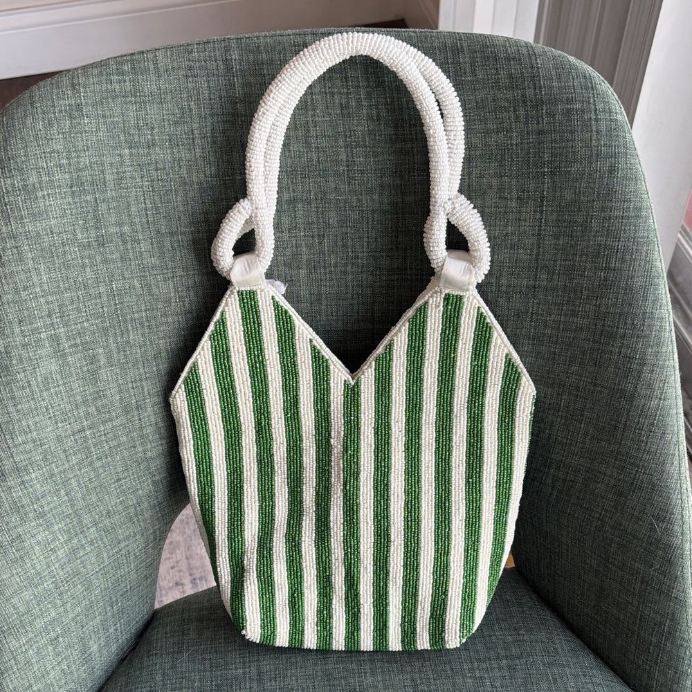 Beaded Martini Green White purse Tote Bag handle bag Vacation Women’s NWT preppy - Picture 6 of 10